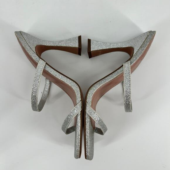 ASOS Glitter Slide Sandals Womens 8 Silver Strappy High Heels Square Open Toe - Picture 6 of 11